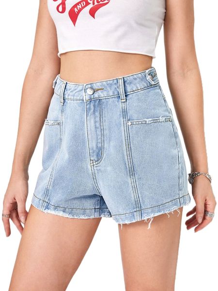 

double p.ocket r.aw h.em d.enim shorts q0sn#, White;black