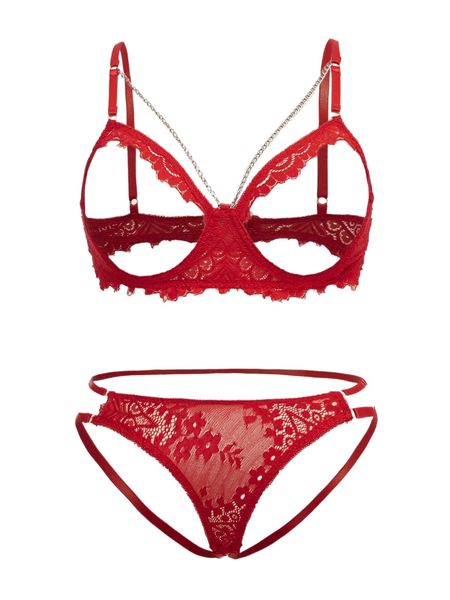 

plus floral lace cut out underwire lingerie set k7d7#, Black;white
