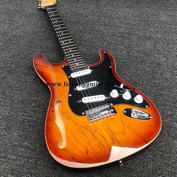 

high-quality st electric guitar map pattern veneer half-empty core with f empty guitar rose wood fingerboard light brown paint