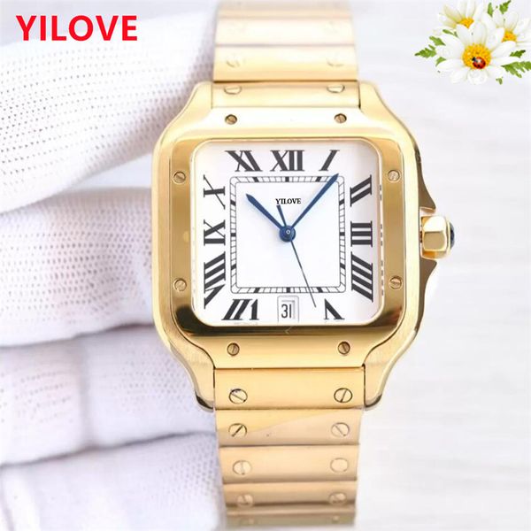 Principal de moda de moda masculino masculino designer de vestido Gelacte de relógio Presentes de aço inoxidável Straia de aço à prova d'água Roman Square Dial Mirror Business Gifts Wristwatches de pulso