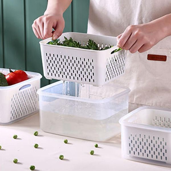 Garrafas de armazenamento Jarros Caixa de cozinha geladeira mantém o recipiente de cesta de plástico multifuncional com fruta fresca com ensopados com ensopados