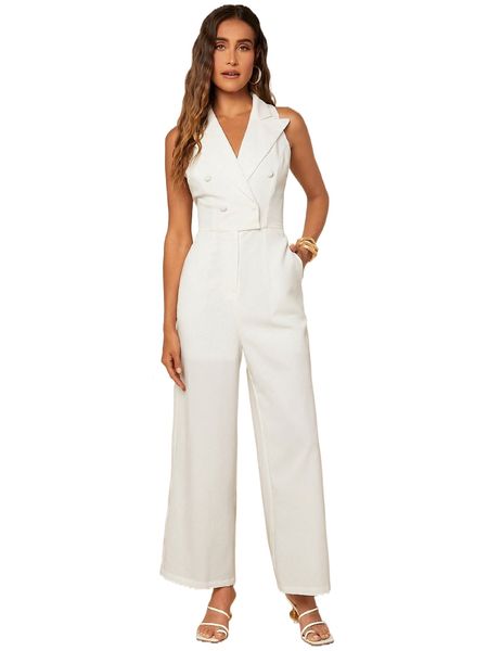 

lapel collar double breasted jumpsuit t4zb#, Black;white