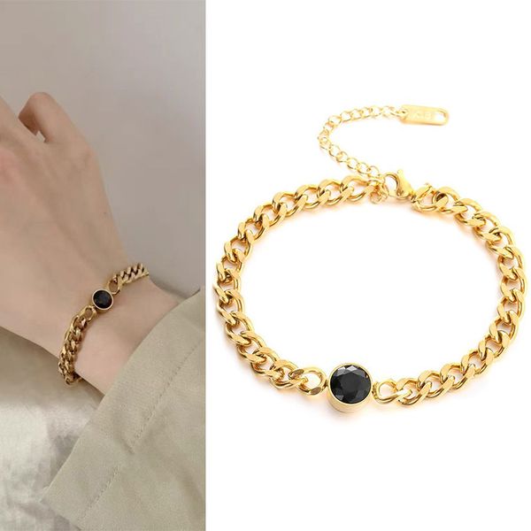 

simple big zircon wide version bangles women's bracelets luxery stainless steel hollow out for women party gifts wrist jewelry christma, Black