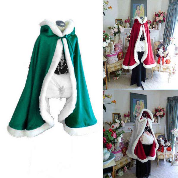 Damen Weihnachten Weihnachten Samt Fell Kapuzenumhang Frau Weihnachtsmann Kostüm Luxus Umhang Cape Cappa Cosplay Come L220714