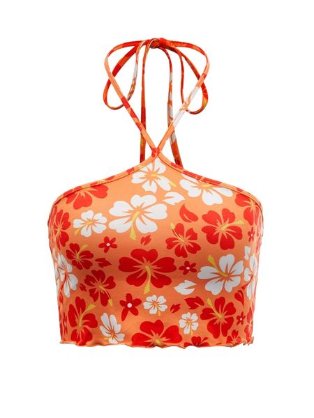 

plus floral print tie back lettuce trim halter g4zt#, Black