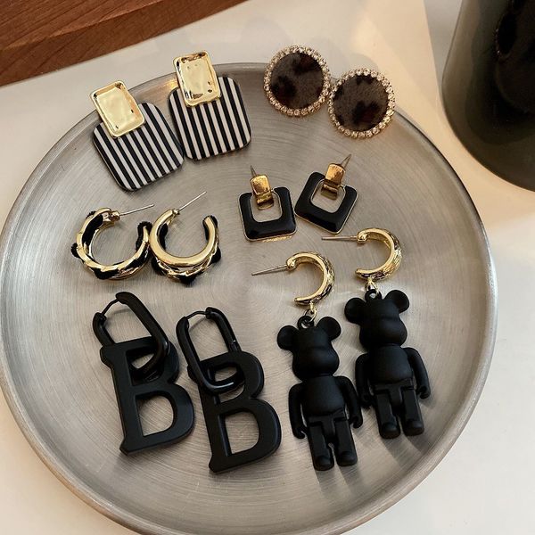 

925 silver needle black striped bow earrings korean temperament bear earrings fashionable and popular eardrop wholesale, Golden
