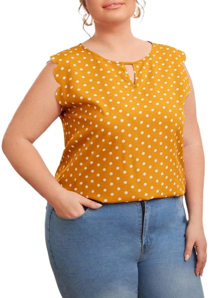 

plus keyhole neck scallop edge polka dot w7vi#, Black