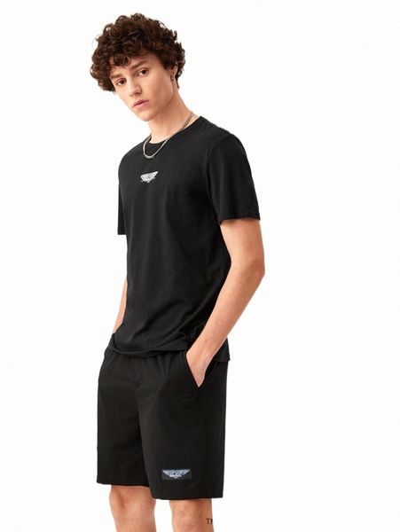 

x gun maverick men letter graphic tee & american flag embroidered shorts x36l#, Gray