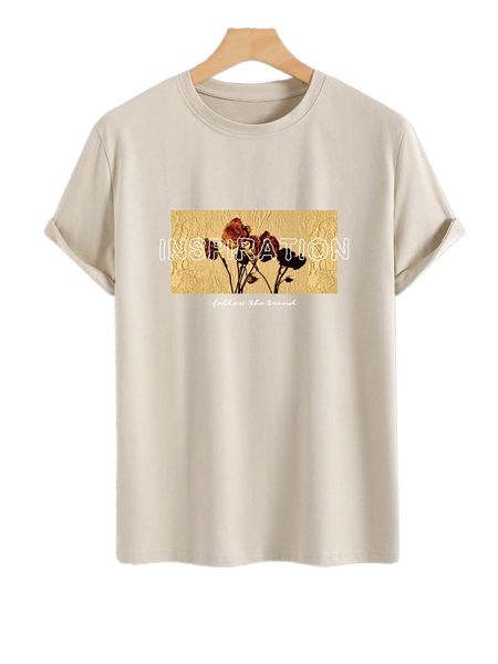 

men letter & floral print tee 06td#, White;black