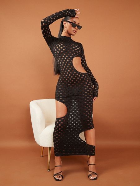 

hollow out cut out bodycon dress s02c#, Black;gray
