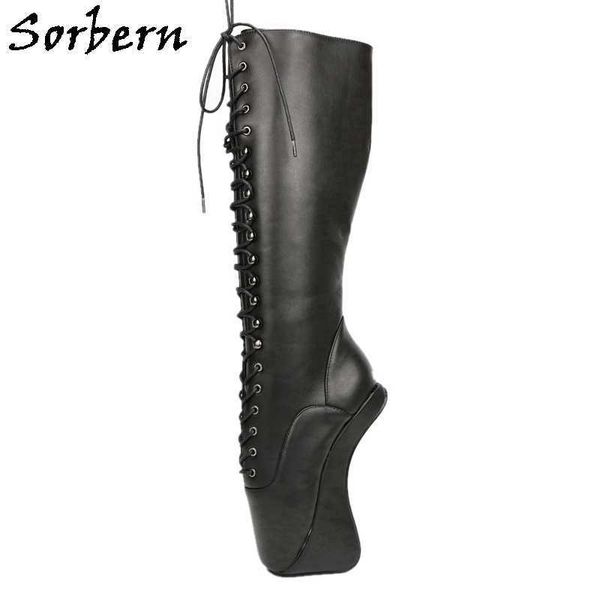 

sorbern fashion ballet heel knee high boots for women heelless shoes ladies fetish shoes platform boot ladys knee high boot, Black