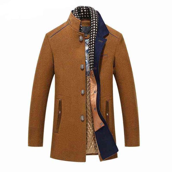 

thicker mens trench coats winter long wool trench coat men slim fit casual jackets peacoat doublar woolen overcoat lj201110259r t220810, Black