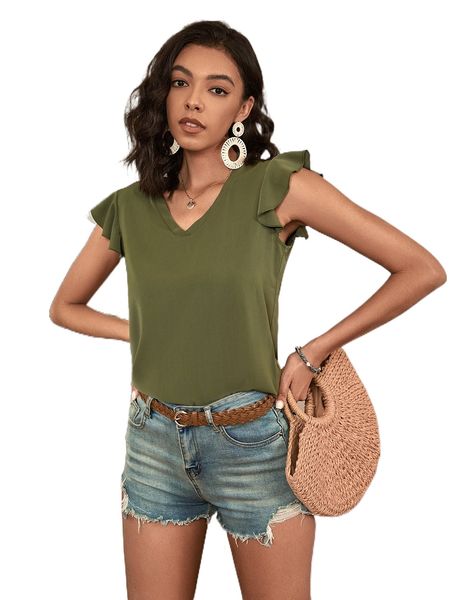 

butterfly sleeve v neck blouse k0te#, White