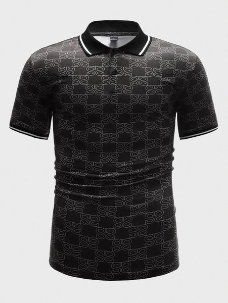 

men letter graphic contrast collar polo shirt r5we#, White;black