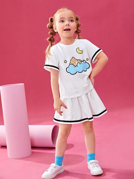 

x megawork toddler girls cartoon print tee & skirt set she, White
