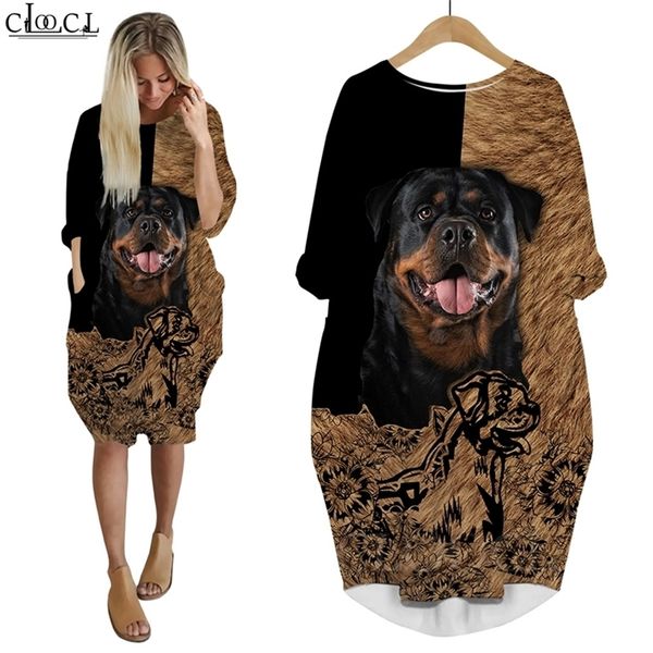 

women dress animal rottweiler 3d all over printed loose daughter skirt streetwear fashion pocket female dresses w220616, Black;gray