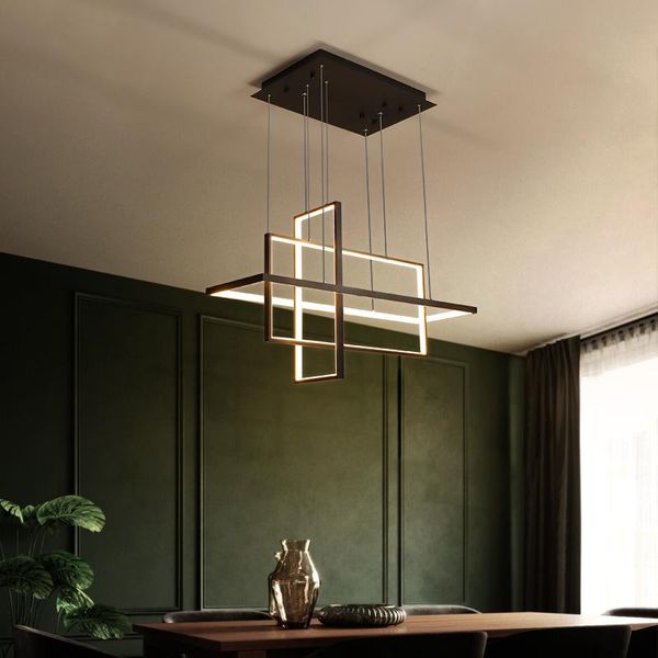 Anhängerlampen moderne LED -Lampe für Küchen Dining Wohnzimmer Villa Büro postmoderner Dachboden Rechteck Kronleuchter Hängende Leuchtenpendant