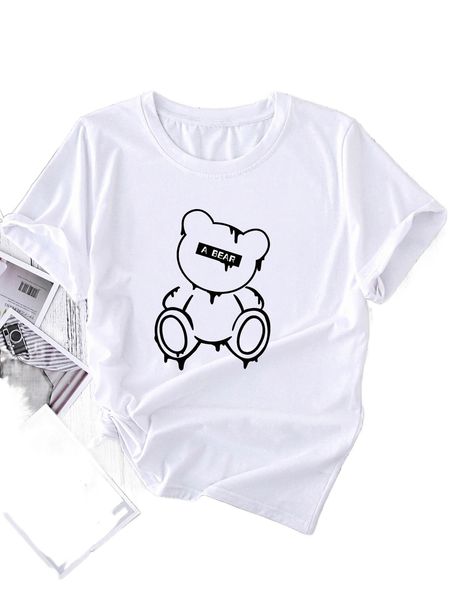 

cartoon & letter graphic tee s6hx#, White