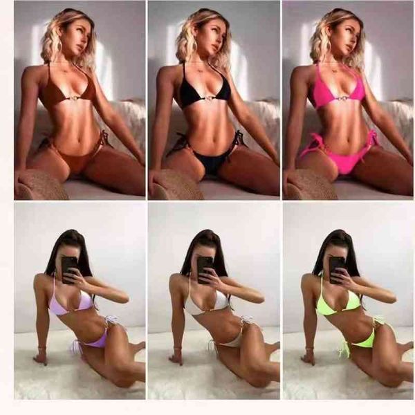 

designer beach thong fashion swimsuit bikini set europe and america new multicolor triangle soft bag drawstring bikini womens swimsuit 9060, White;black
