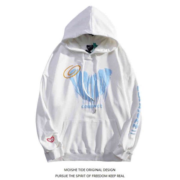 

moishe tide foam love graffiti hoodie men's and women's fashion brand street loose hip-hop couple jacket, Black