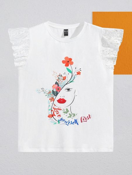 

x zohra floral & figure graphic butterfly sleeve t-shirt g4ml#, White