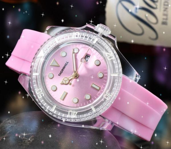 Prezzo più basso Semplice cassa trasparente Orologi da uomo 41mm casual cristallo specchio batteria al quarzo cintura in gomma alla moda elegante nobile orologio da polso regalo di Natale preferito