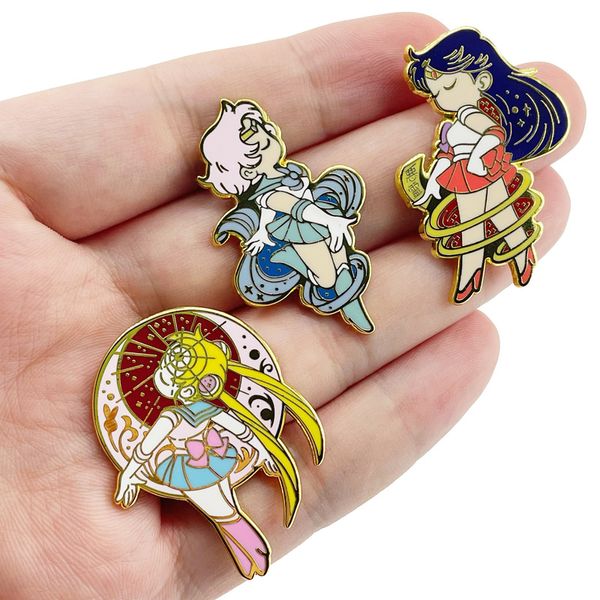 

sailor moon girl brooch cute anime movies games hard enamel pins collect metal cartoon brooch backpack hat bag collar lapel badges, Blue
