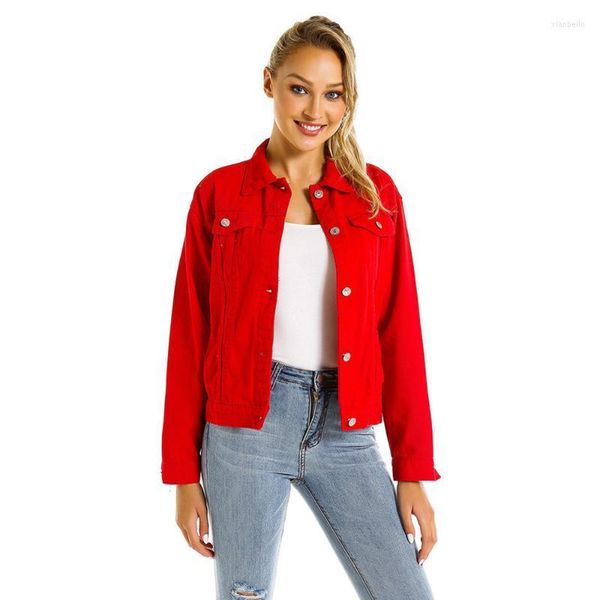 Giacche da donna Juniors Boyfriend Denim Jean a maniche lunghe Cappotti Donna Casual Button Up Basic Red Jacket 2022