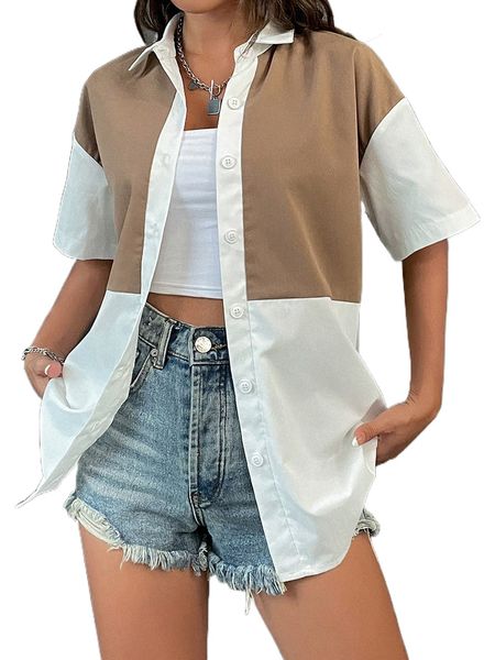 

colorblock drop shoulder shirt r7zx#, White