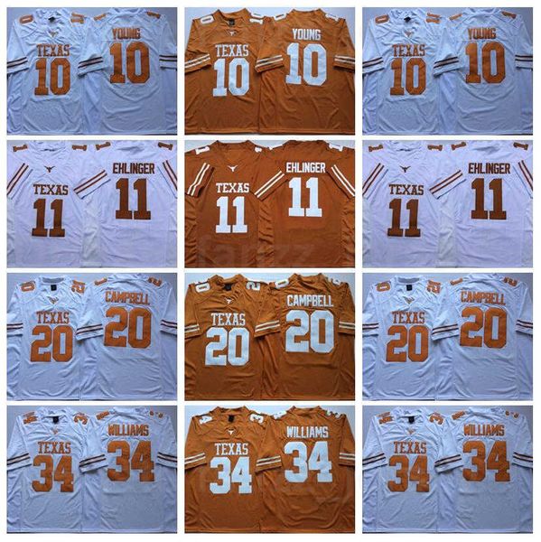 

ncaa college texas longhorns football 10 vince young jerseys 20 earl campbell 34 ricky williams 11 sam ehlinger university orange white team, Black