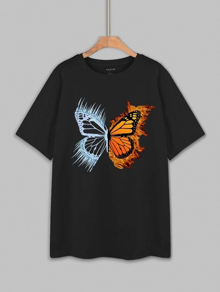 

butterfly and fire print tee g38f#, White