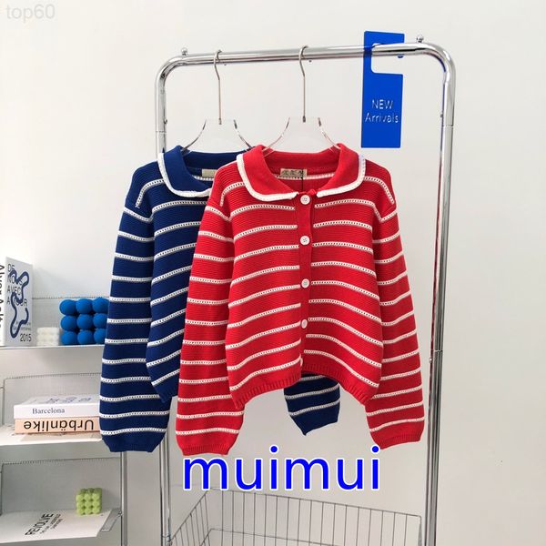 

designer t-shirtmuimui family 2022 spring new women's striped knitted cardigan lazy casual sweater coat2002 luxury hoody, White