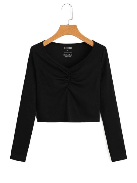 

ruched rib-knit crop tee g8w7#, White