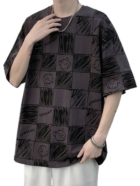 

men letter & cartoon graphic drop shoulder tee v0hp#, White;black