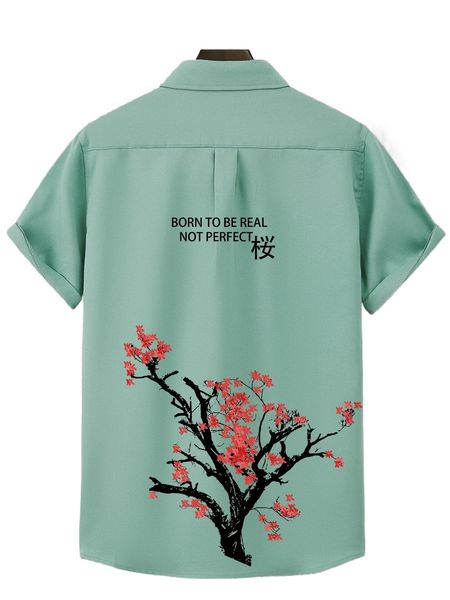 

men japanese letter & tree print shirt without tee a1gr#, White;black