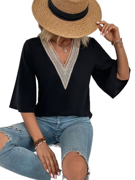 

guipure lace panel blouse y9o3#, White