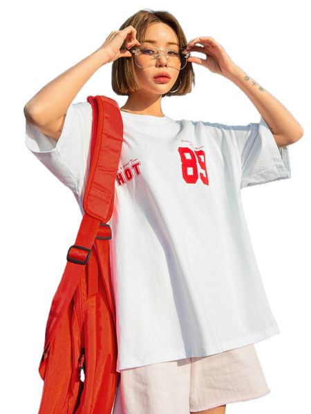 

dazy letter & number print drop shoulder tee a0gd#, White