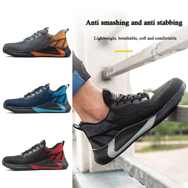 

breathable safety shoes men's summer lightweight work shoes steel toe puncture-proof indestructible shoe, Black;brown
