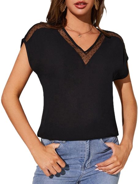 

tall dobby mesh insert batwing sleeve blouse v6xo#, White