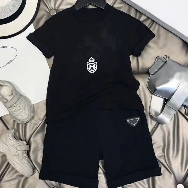 

2-7 years designer kids t-shirt pants set brand children 2 piece cotton clothing baby boys girl fashion apparel, White