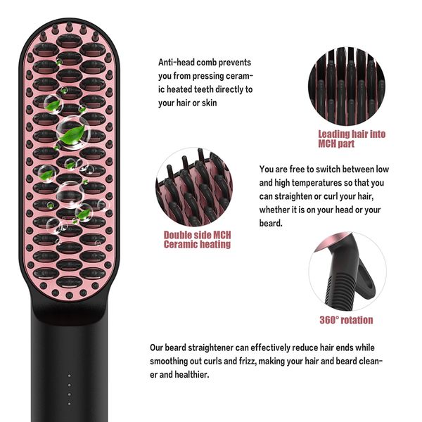 

hair straightener brush comb ceramic straightening iron brush 2 in 1 hair curler styling tools comb straightener for wigs pe
