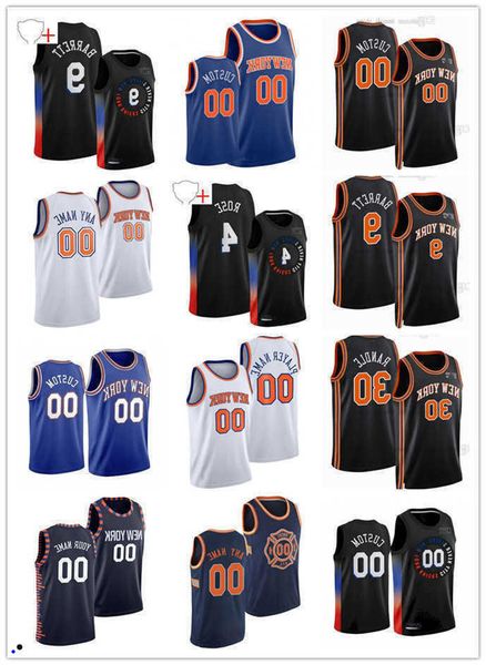 

75th custom jersey new york''knicks''men women youth rj 9 barrett julius 30 randle derrick 4 rose alec 18 burks basketba, Black;red