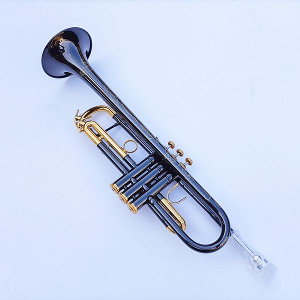 

black gold-bonded trumpet bb b flat brass exquisite instrument with mouthpiece gloves strap case