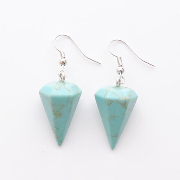

bhemian style natural stone dangle earrings pyramid shaped turquoise drop earring simple ear jewellery for women girls dr3253, Silver
