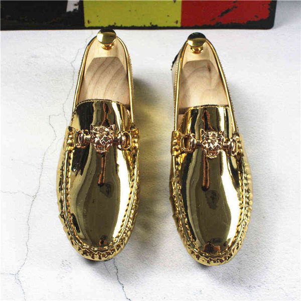 

hbp dres shoe fashion young casual loafer shoe large lacquer leather handmade men rubber anti slip driving 220723, Black