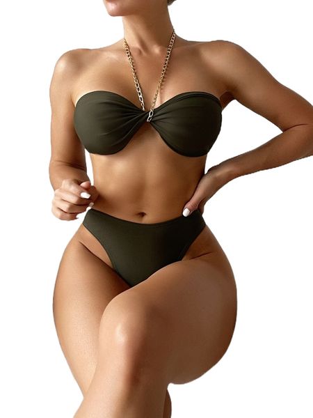 

chain linked halter bikini swimsuit u7cg#, White;black