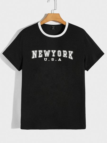 

men letter graphic contrast neck tee n8fy#, White;black