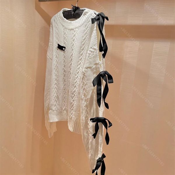 

fashion wool knit sweater hoodies brand womens casual round neck pullover long sleeve hoodie shirt hollow bow sweaters logo women 1960, White;black