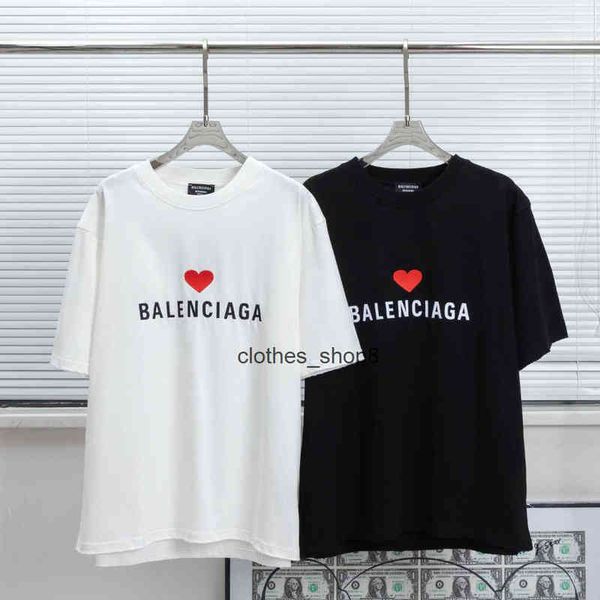 

balencaigass fashion t shirts men's sweaters hoodies correct 2022ss spring and summer new paris love red heart embroidery 3d cherr, White;black