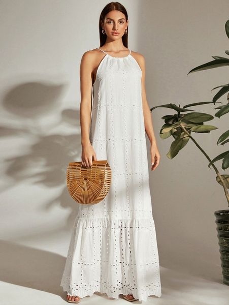 

tie back halterneck ruffle hem schiffy dress m0ok#, Black;gray